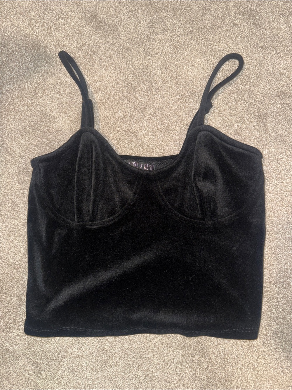 Black Velvet Bustier Crop Top with Adjustable Straps